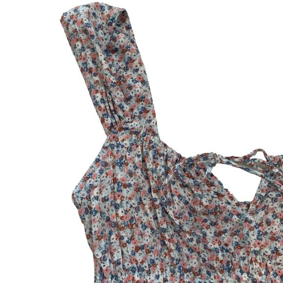 Gap Sleeveless Smocked Tie Neck Mini Dress Blue Ditsy Floral - Picture 4 of 11